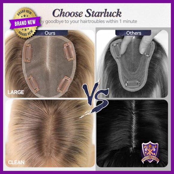 Human Hair Topper with Bangs, Hand-Woven Free Part, 4x4.8 Inch Base main image 6
